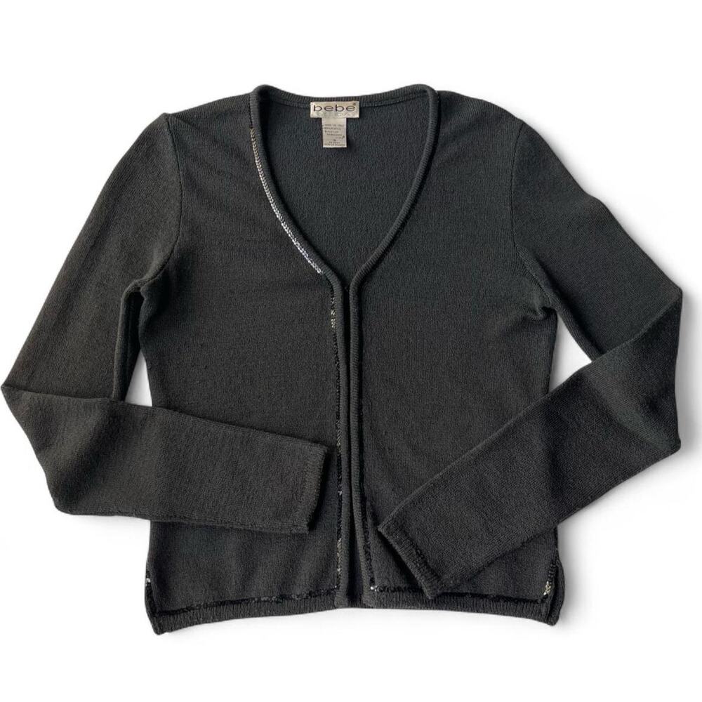 Vintage Bebe Sport Y2K Black Sequin Cardigan.